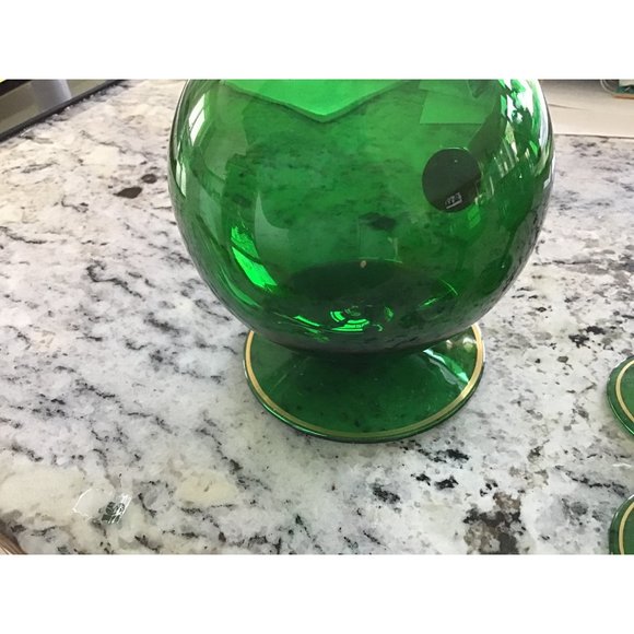 IRICE Green Decanter/Carafe Set & 5 Cordial Glasses Gold Trim Made In Germany - Picture 5 of 6